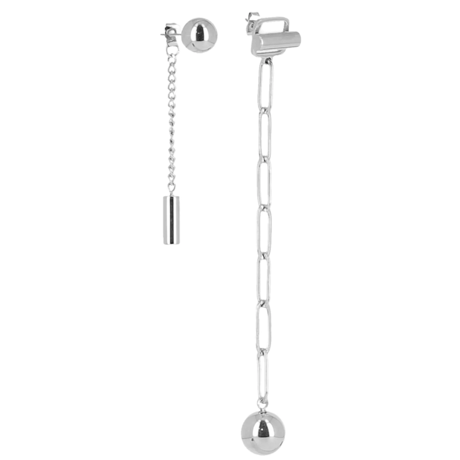 ZAG Silver Dangle Chain Sphere Drop Stud Earrings