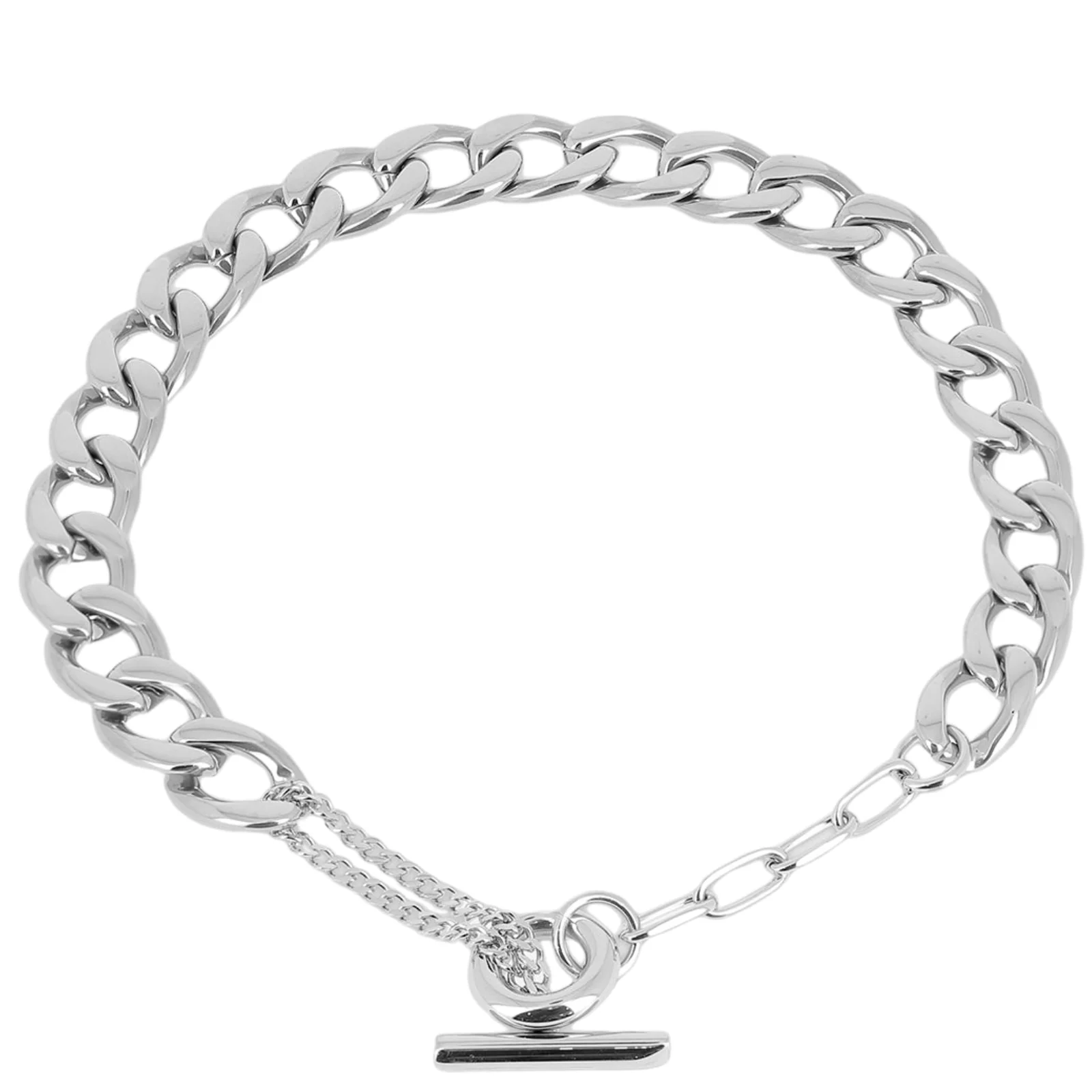 ZAG Silver Extra Chunky Curb Chain TBar Necklace