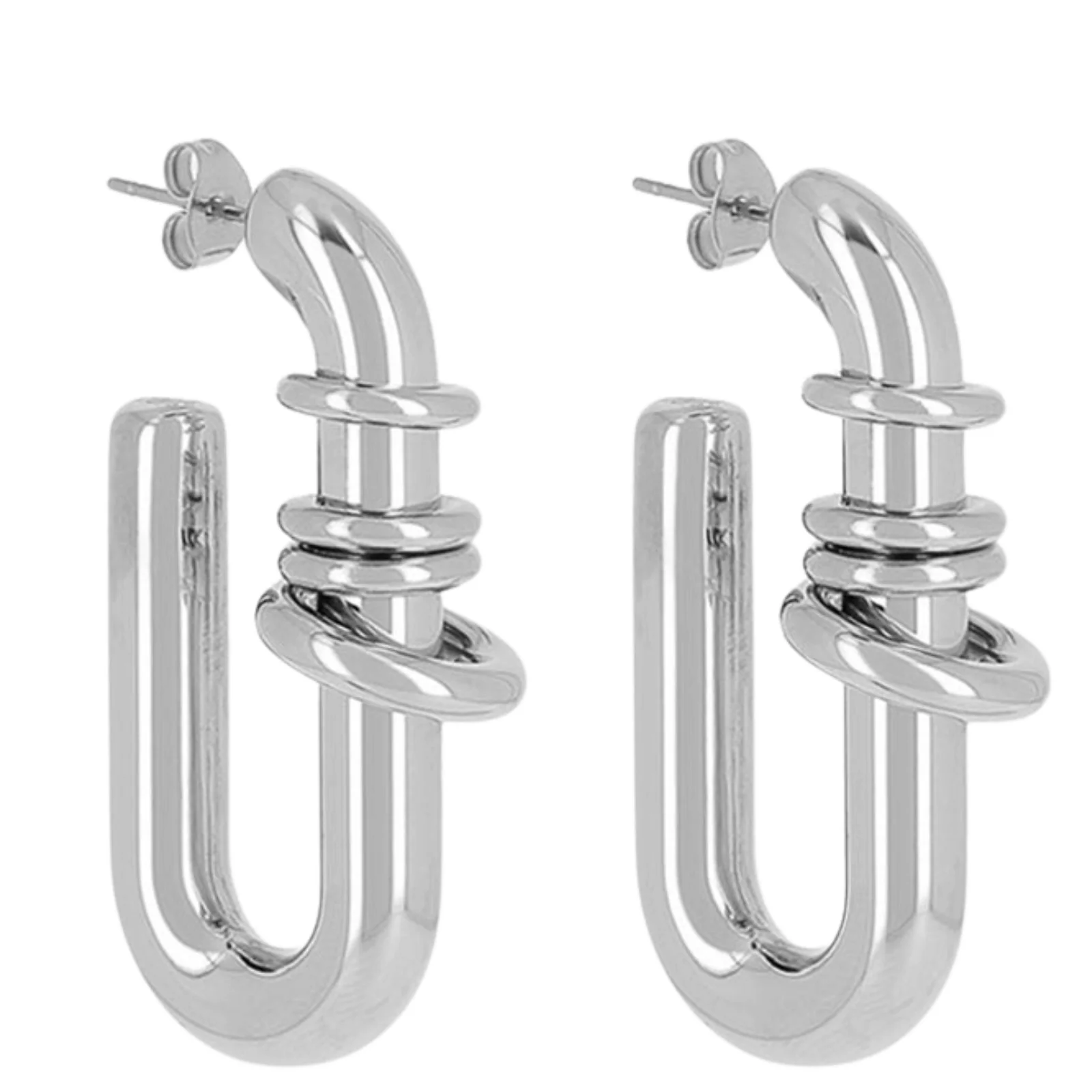 ZAG Silver Large Chubby Oval Hoop Silver Rings Earrings