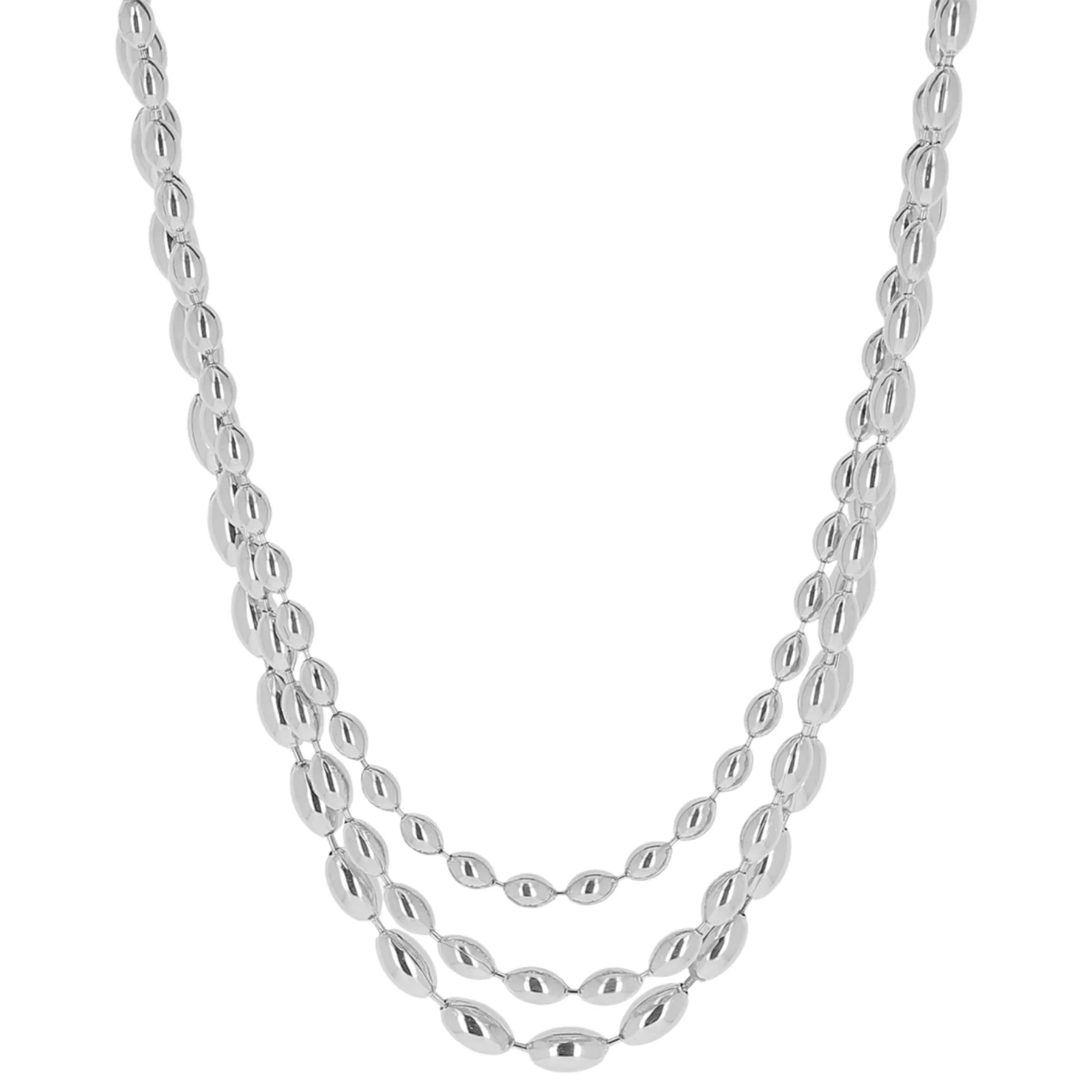 ZAG Silver Oval Bead Triple Strand Necklace