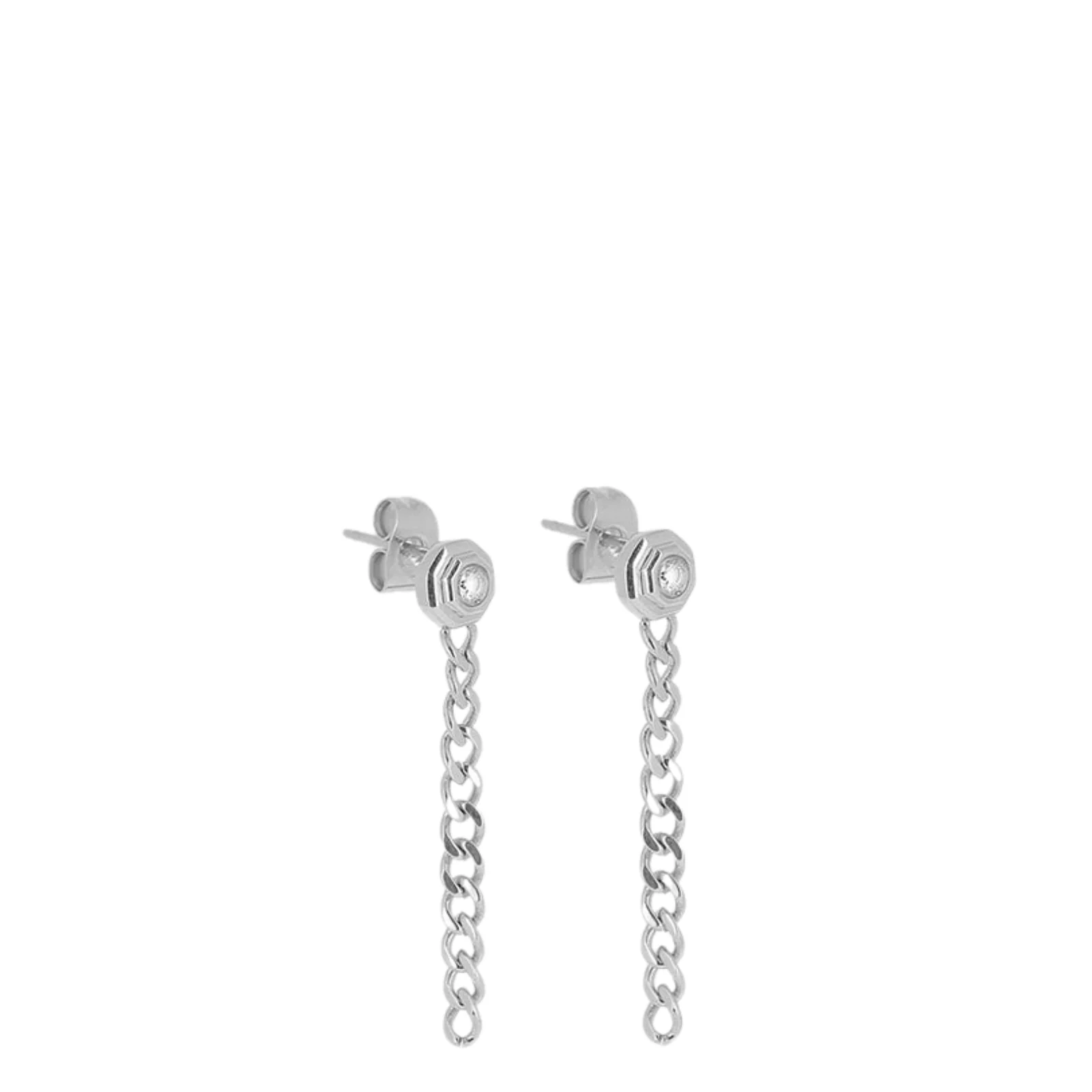 ZAG Silver Small Dangle Chain Stud Earrings