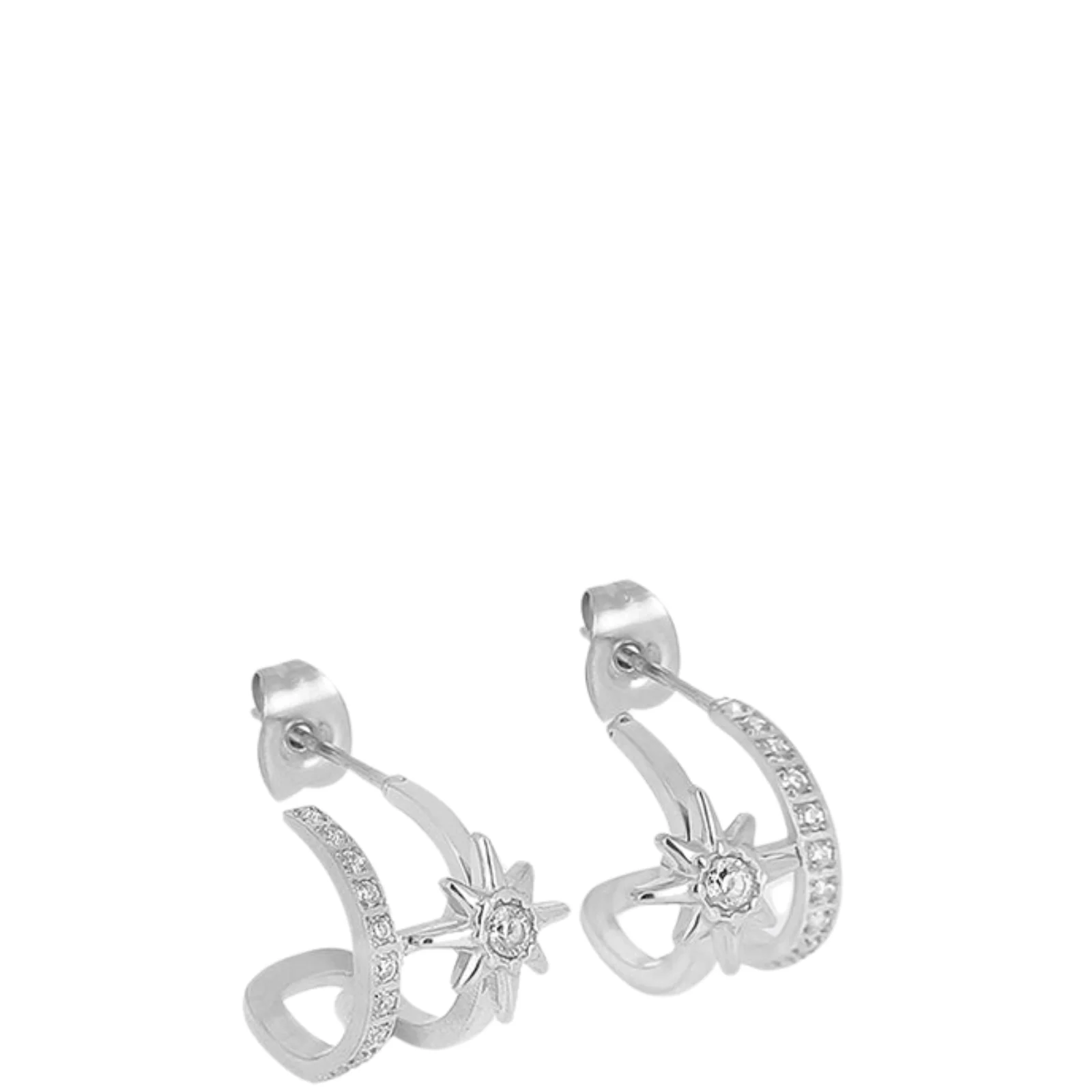 ZAG Silver Star Small Double Hoop Earrings
