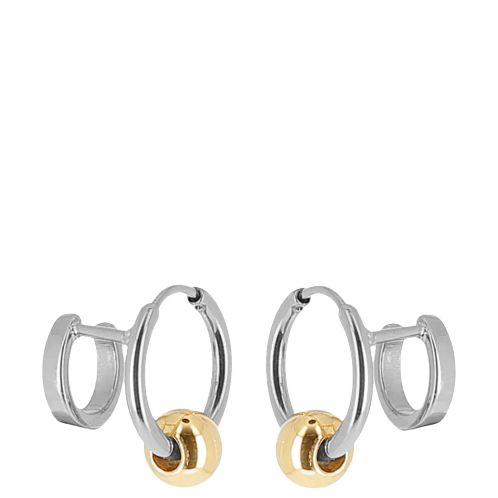 ZAG Sivler Double Tiny Hoop Earrings - Gold Ball