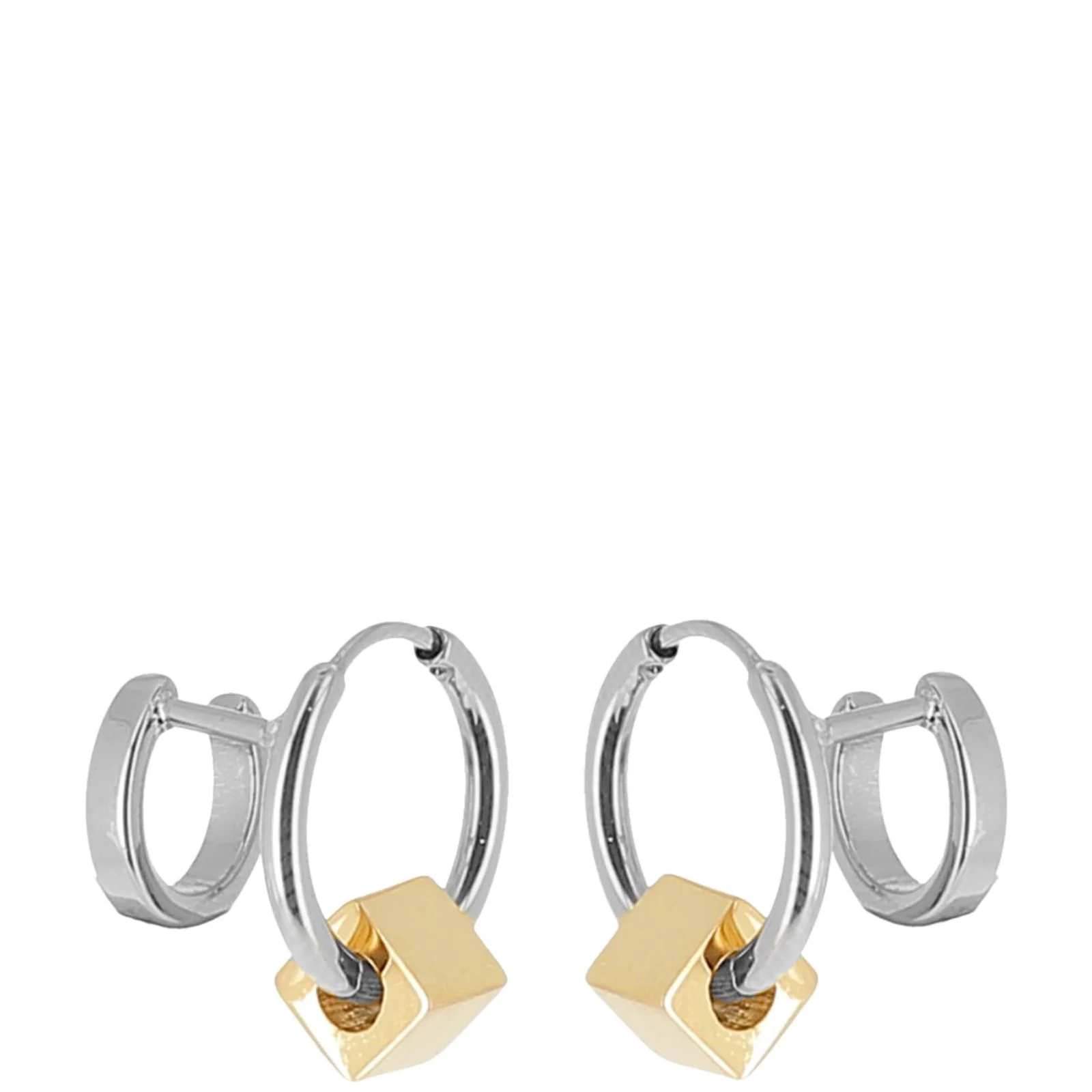 ZAG Sivler Double Tiny Hoop Earrings - Gold Cube
