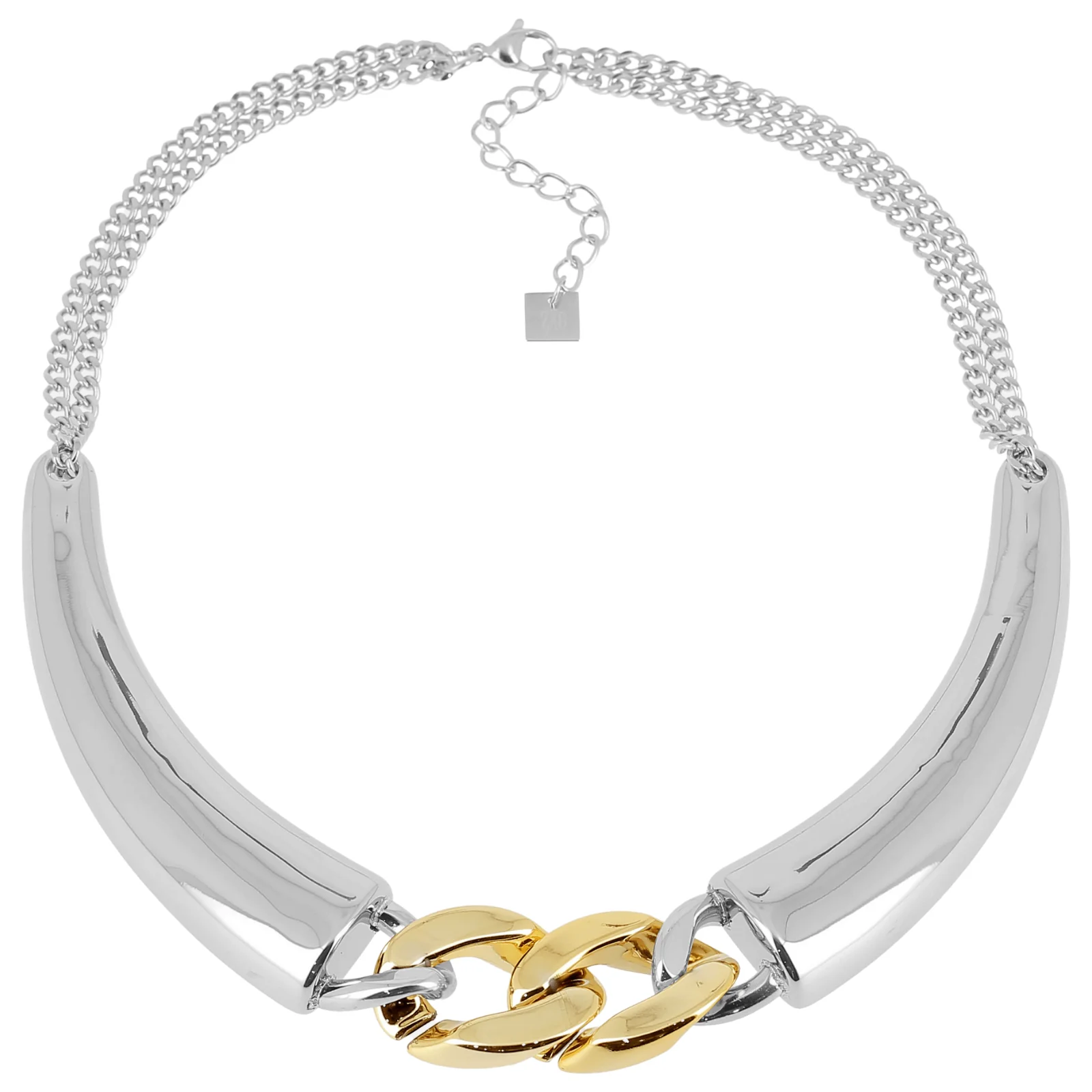 ZAG Two Tone Chunky Curb Link Collar Necklace