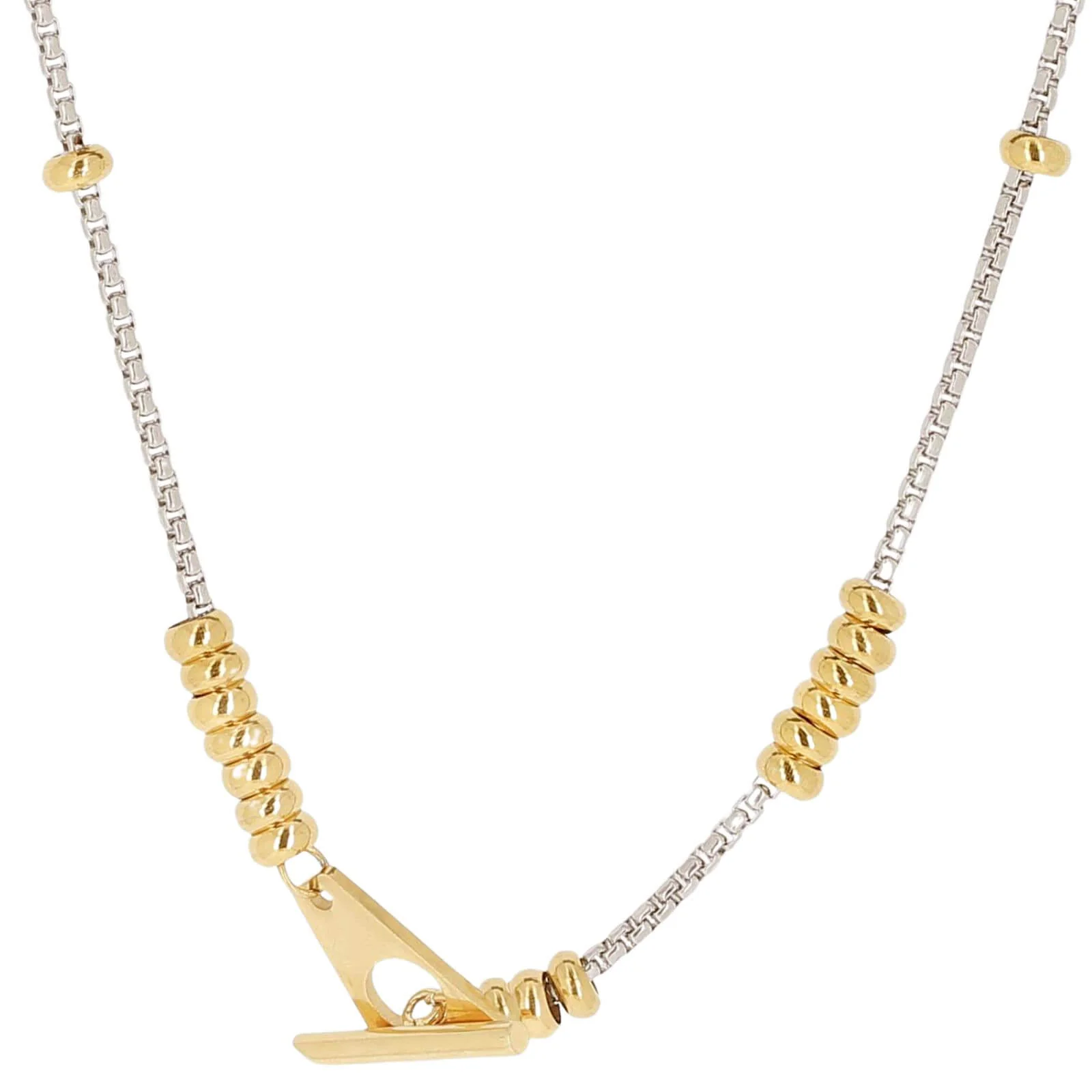 ZAG Two Tone Round Chain T Bar Necklace