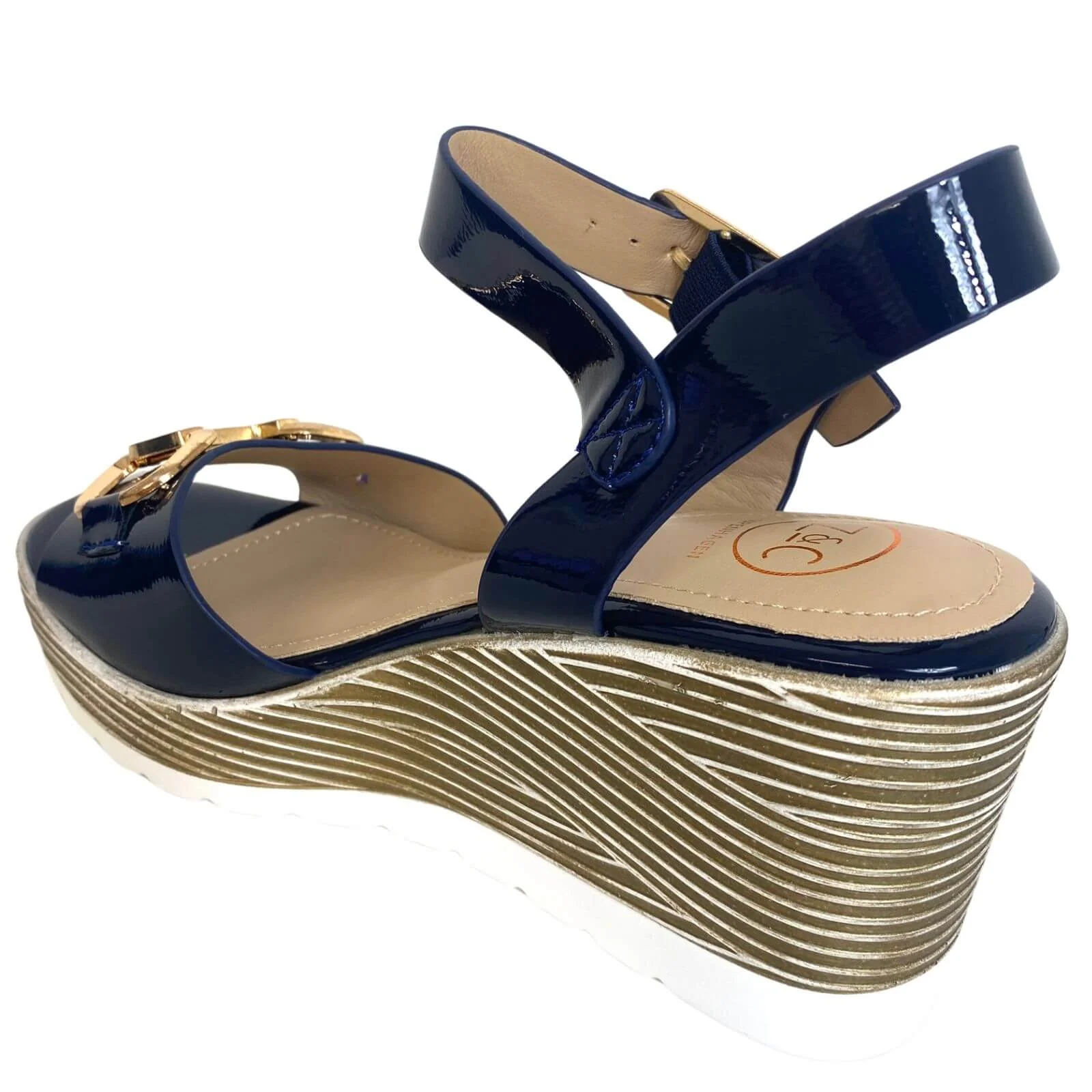 Zanni & Co Navy Patent Wedge Sandals - Image 3